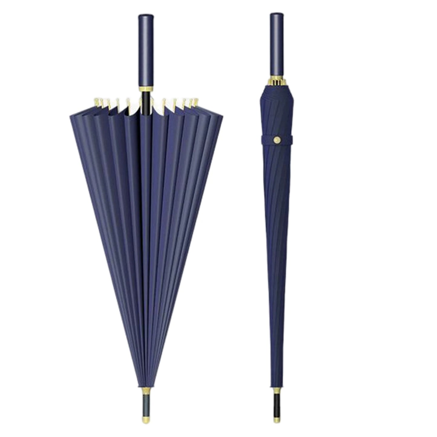 Automatic 24 Bone Umbrellas Fashion Solid-Color Reinforcement Windproof Parasols All-Weather Umbrellas For Rainy Day Peaceful Pleasures Health and Wellness Navy