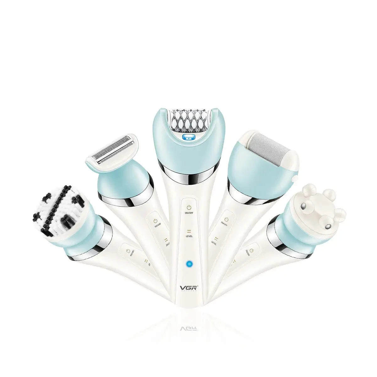 VGR IPX4 Waterproof Five in One Beauty Set Electric Women's Hair Removal Knife Floater Rechargeable Foot Scar Removal Set V-703 Peaceful Pleasures Health and Wellness