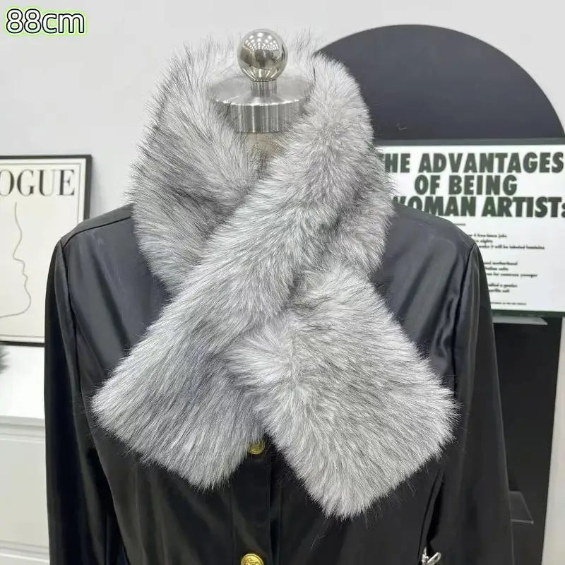 Women's Faux Fur Long Scarf – Fluffy Plush Winter Wrap Shawl