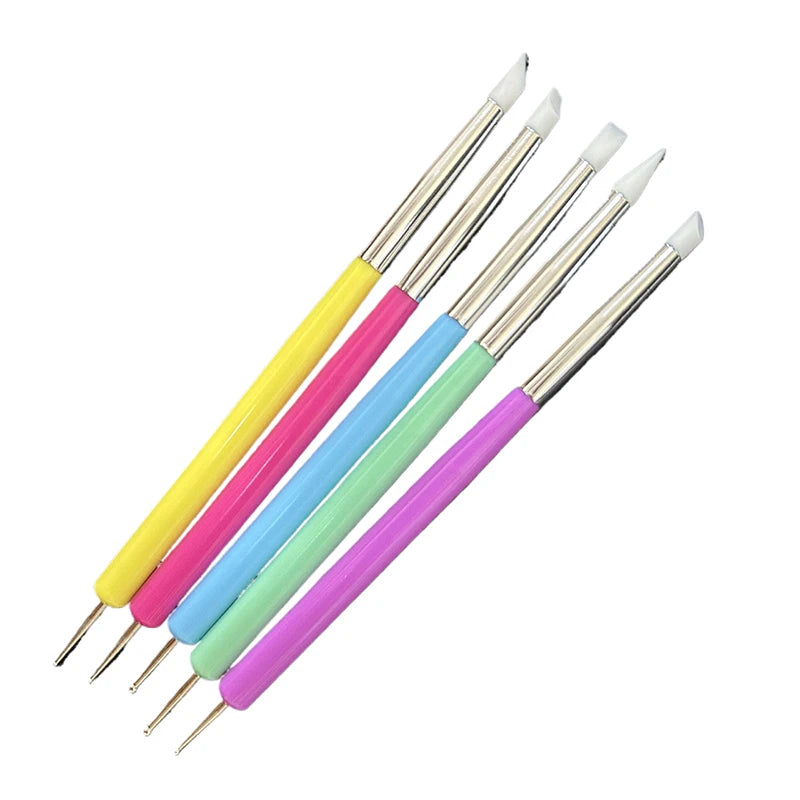 5Pcs 2 Way Nail Art Acrylic Silicone Point Flower Nail Pen Stainless Steel Dotting Tools Marbleizing Painting Pens Peaceful Pleasures Health and Wellness