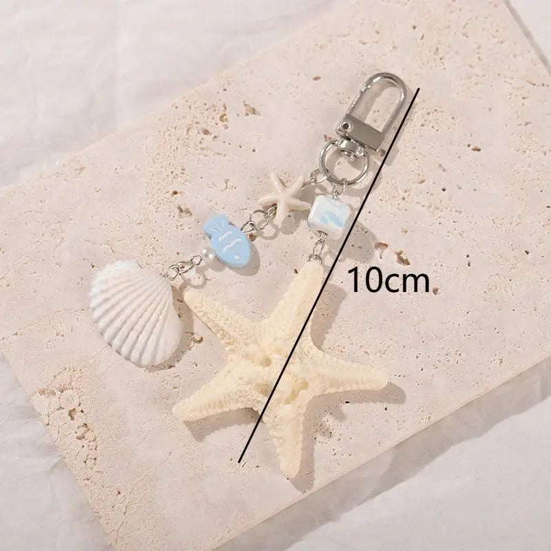 Seashell & Starfish Keychain Charm Set – 2 Pcs Bag Pendant