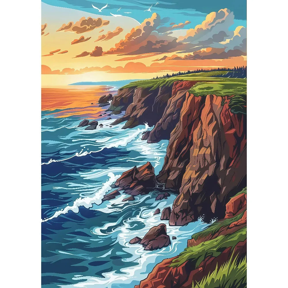 Anime Summer Landscape Canvas Wall Art | Beach Forest Cabin