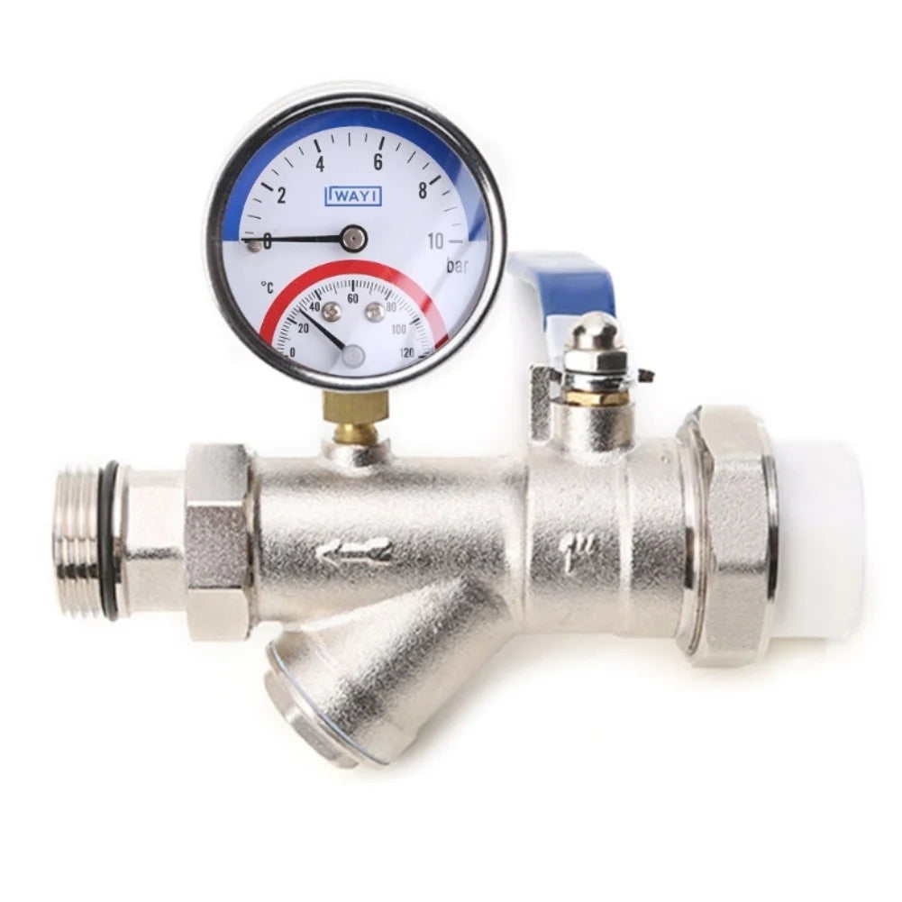 2-in-1 Pressure Gauge Thermometer 10 Bar Temperature Up 120 C Floor