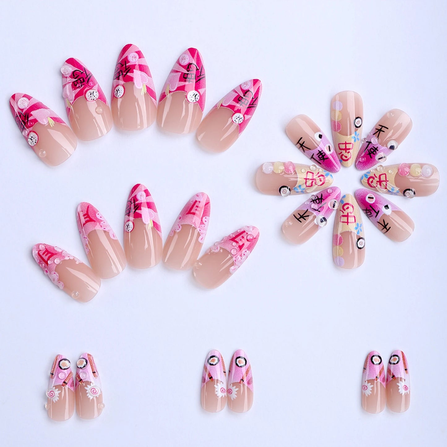 24pcs 3D Cartoon Press On Nails – Almond Y2K Fake Nail Set