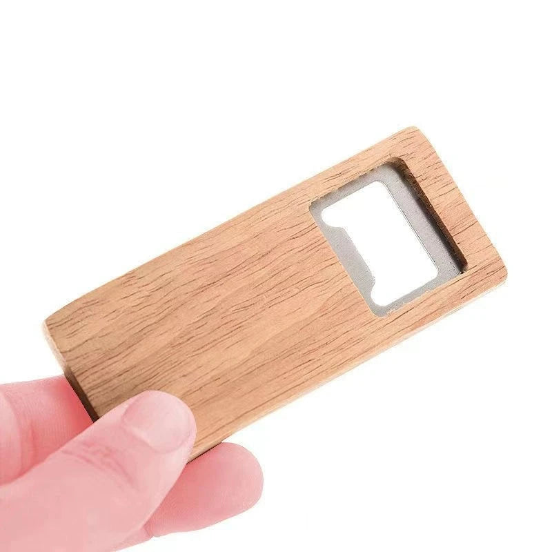 Stainless Steel Beer Bottle Opener with Square Wooden Handle
