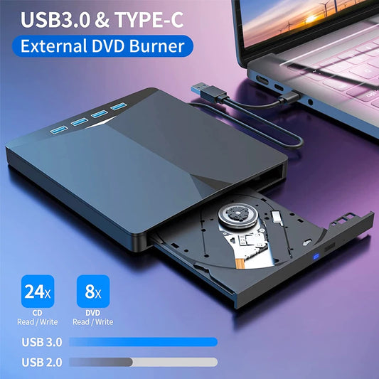 7-in-1 USB 3.0 Type C External CD RW DVD Optical Drives Tray Type DVD Burner Recorder Reader Player for Laptop Notebook PC Peaceful Pleasures Health and Wellness