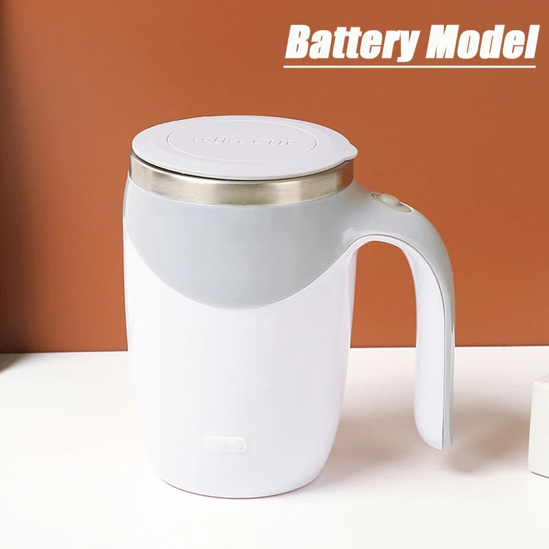 Portable Automatic Stirring Coffee Mug Magnetic Electric Stainless Steel Self Mixing Coffee Tumbler Rotating Home Office Travel Peaceful Pleasures Health and Wellness Battery White
