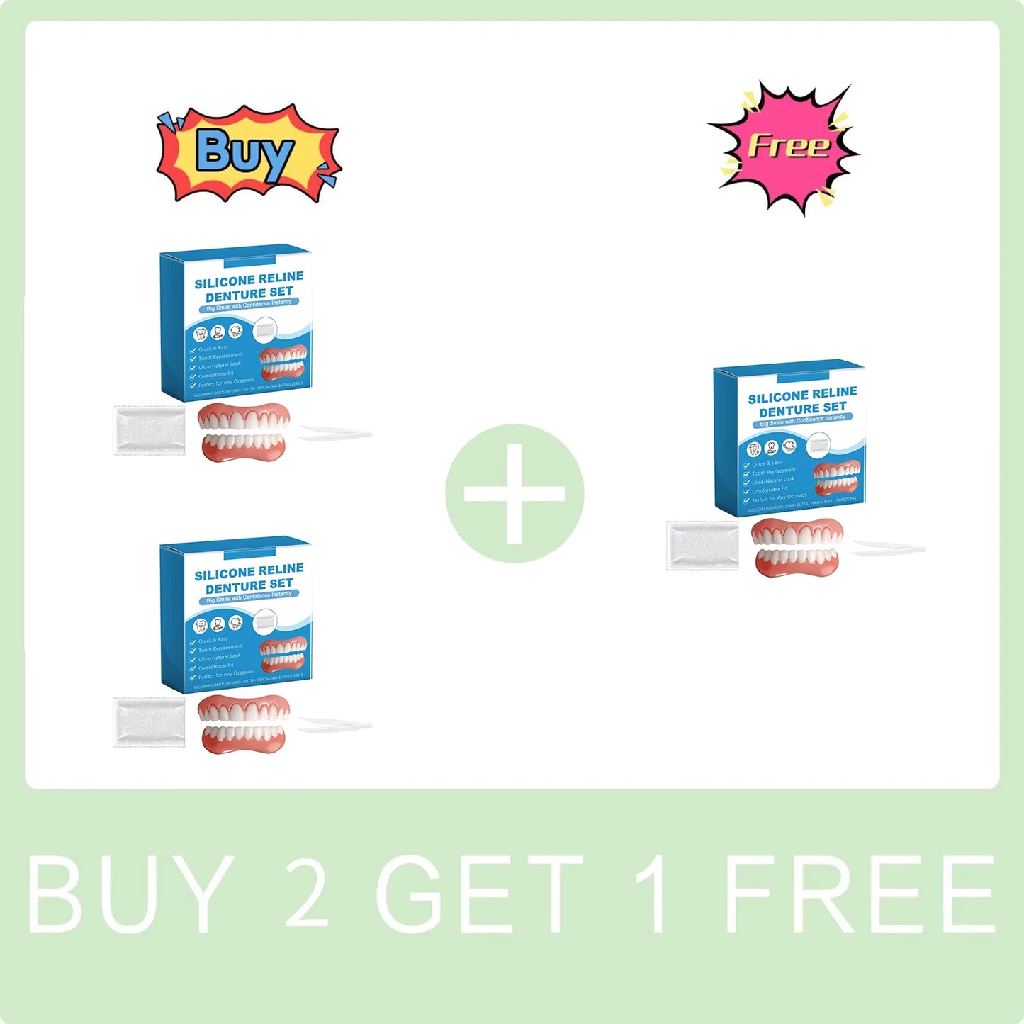 Silicone Reline Denture Set Soft Denture Reline Kit Upper and Lower Set Easy Use Natural False Teeth Soft Comfortable Oral Care Peaceful Pleasures Health and Wellness Buy 2 Get 1 Free