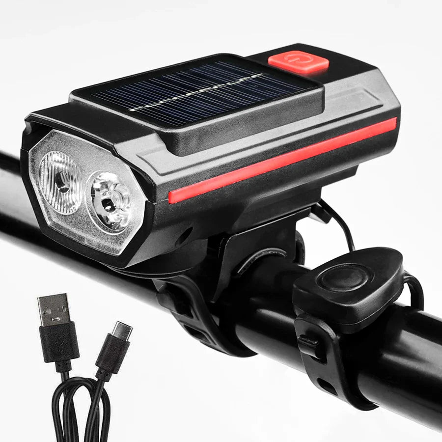 Solar Bike Light with 120dB Horn | USB-C Rechargeable LED MTB