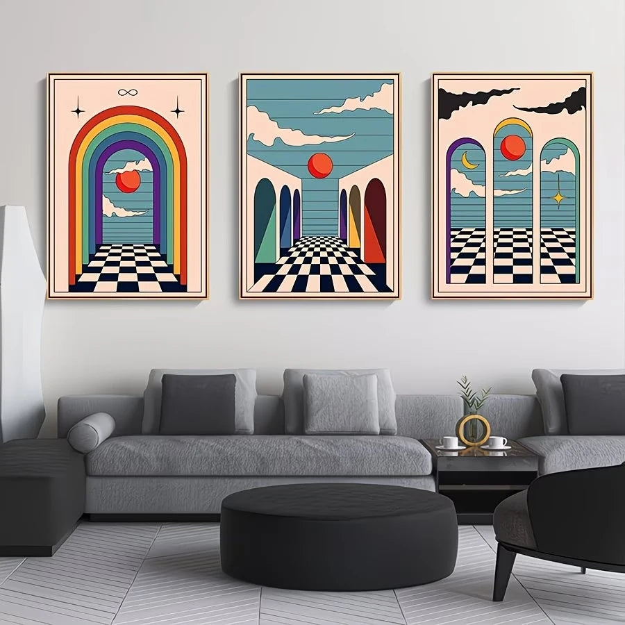 3-Piece Surreal Abstract Arches Canvas Wall Art Print Set
