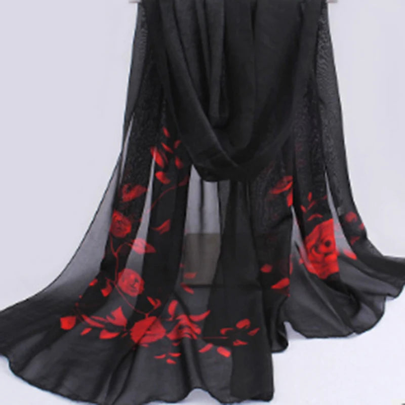 Women Chiffon Scarf Fashion Leisure Butterflies Branch Pattern Long Shawl Versatile Elegant Minimalist Retro Female Scarves Peaceful Pleasures Health and Wellness Branch Black One Size