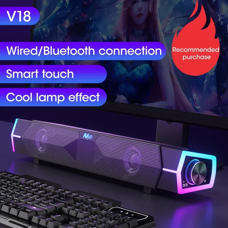 4D Stereo Sound Bar PC Speaker Surround Soundbar Bluetooth Wireless Wired Computer Speakers RGB Subwoofer for Laptop Theater TV Peaceful Pleasures Health and Wellness V18 Pro