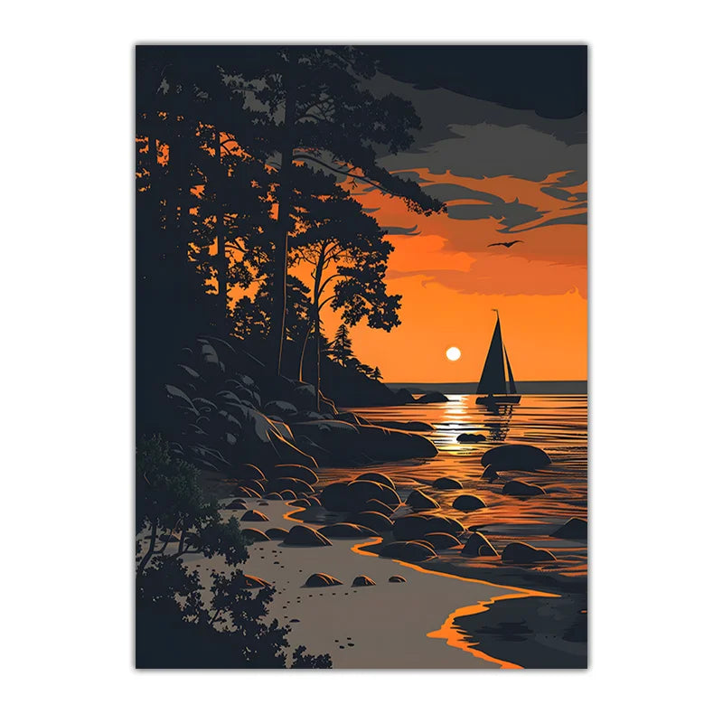 Western Sunset Canvas Wall Art – Vintage Landscape Nature Print Canvas Wall Art Peaceful Pleasures Health and Wellness 03 21X30cm No Frame China Mainland
