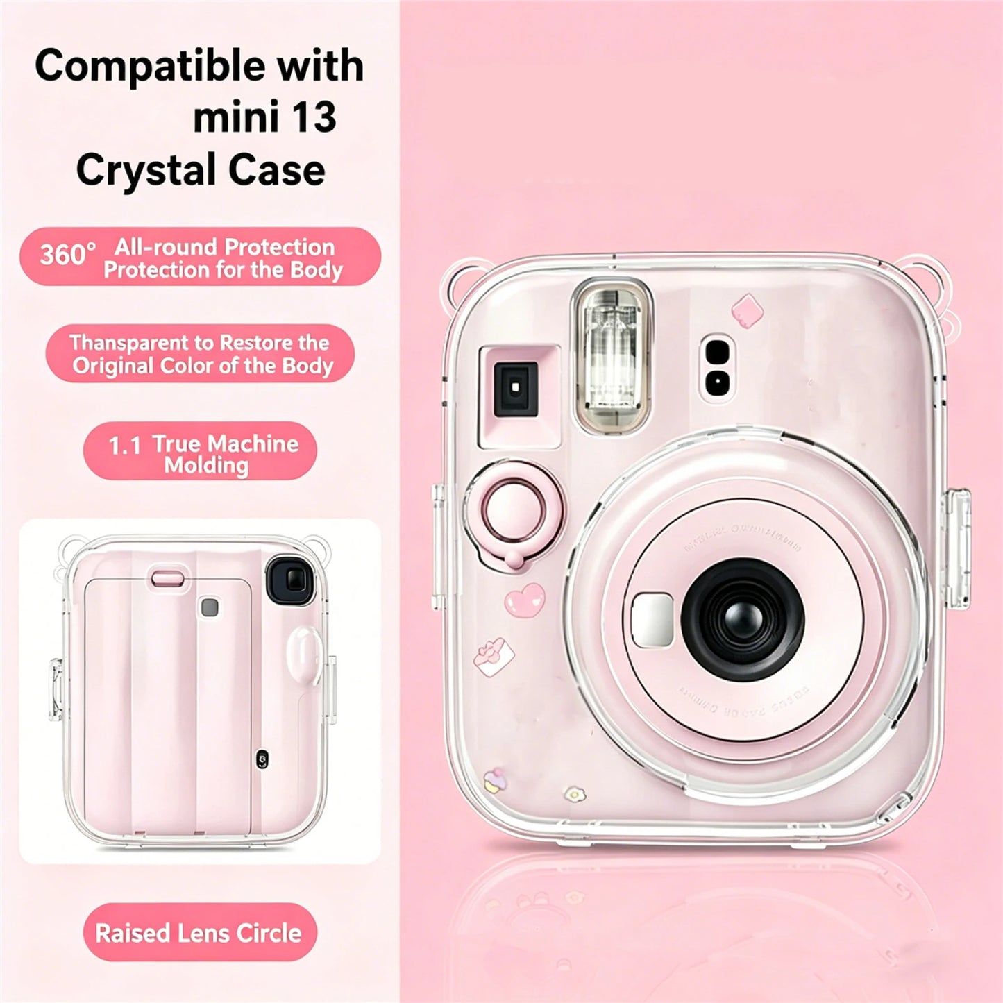 Crystal Clear Hard Case For Instax Mini 13 High Transparency PC Cover 360 Protection Raised Lens Guard Shockproof Anti-Scratch Peaceful Pleasures Health and Wellness