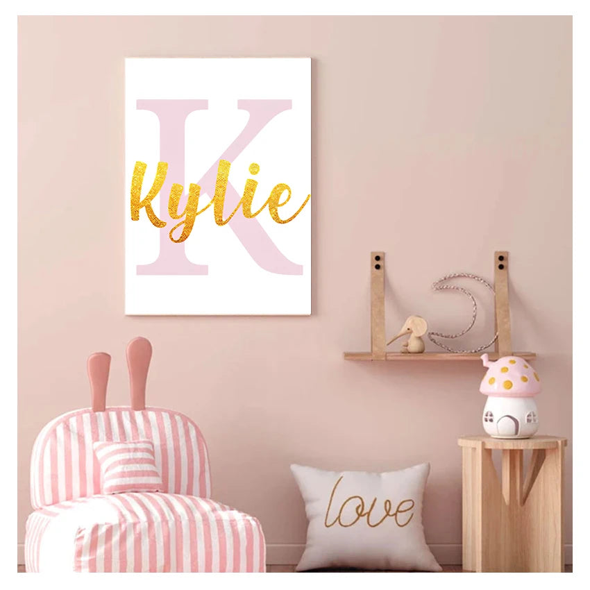 Pink Swan Nursery Canvas Wall Art | Custom Name Baby Girl Decor