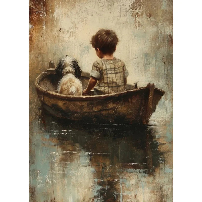 Retro Fishing Boys Canvas Wall Art | Farmhouse & Nursery Decor