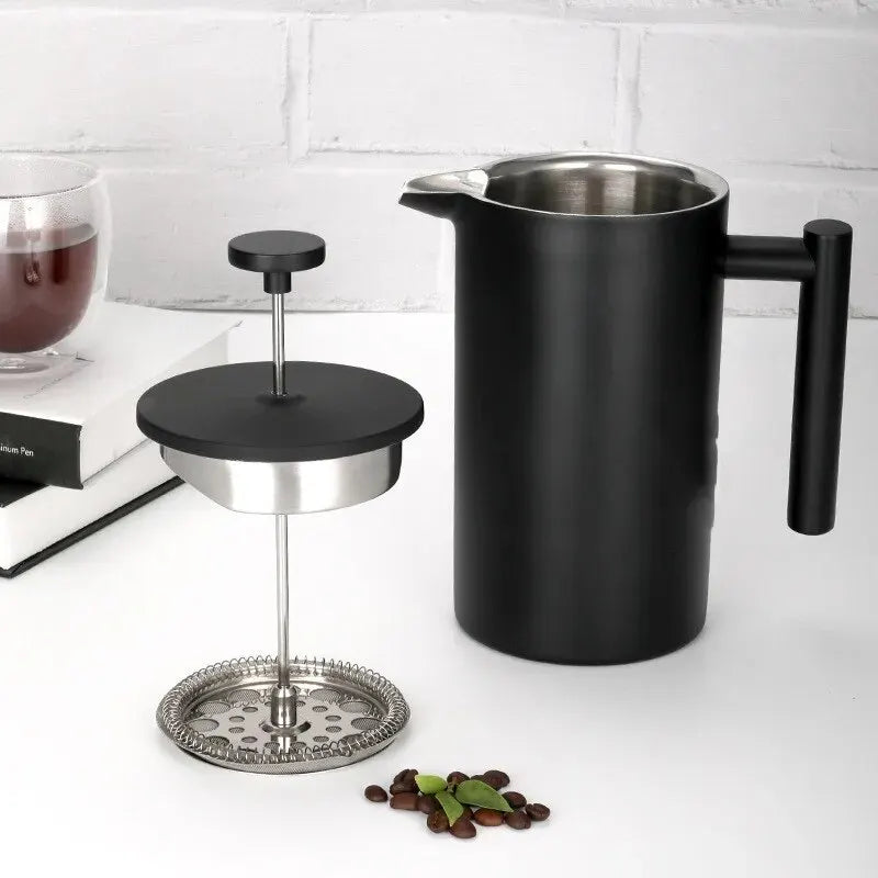 Black French Press Coffee Maker 304 Grade Stainless Steel Insulated Coffee Press with 2 Extra Screens 34oz (1 Litre) Peaceful Pleasures Health and Wellness