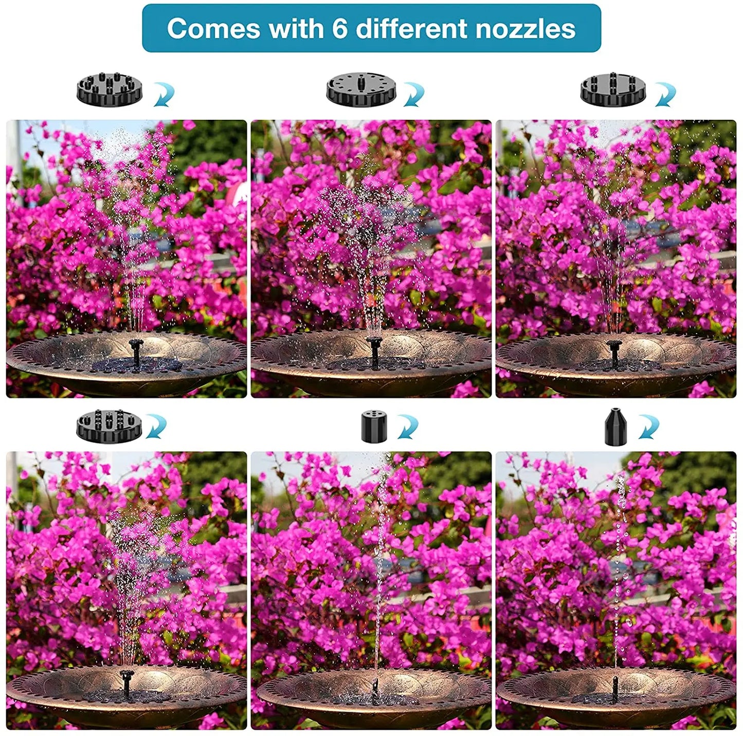 1.5W Solar Fountain Pump with 6 Nozzles – Bird Bath & Pond