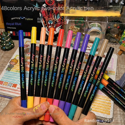 Professional Art Use 24/48-Color Acrylic Paint Markers, Dual-Tip Fine and Brush Tip Pens, Suitable for Stone, Wood, Calligraphy Peaceful Pleasures Health and Wellness