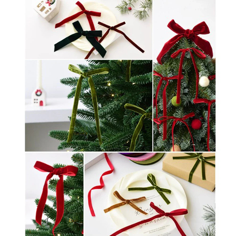 Mini Velvet Bow Christmas Ornaments – 18-Piece Handmade Set