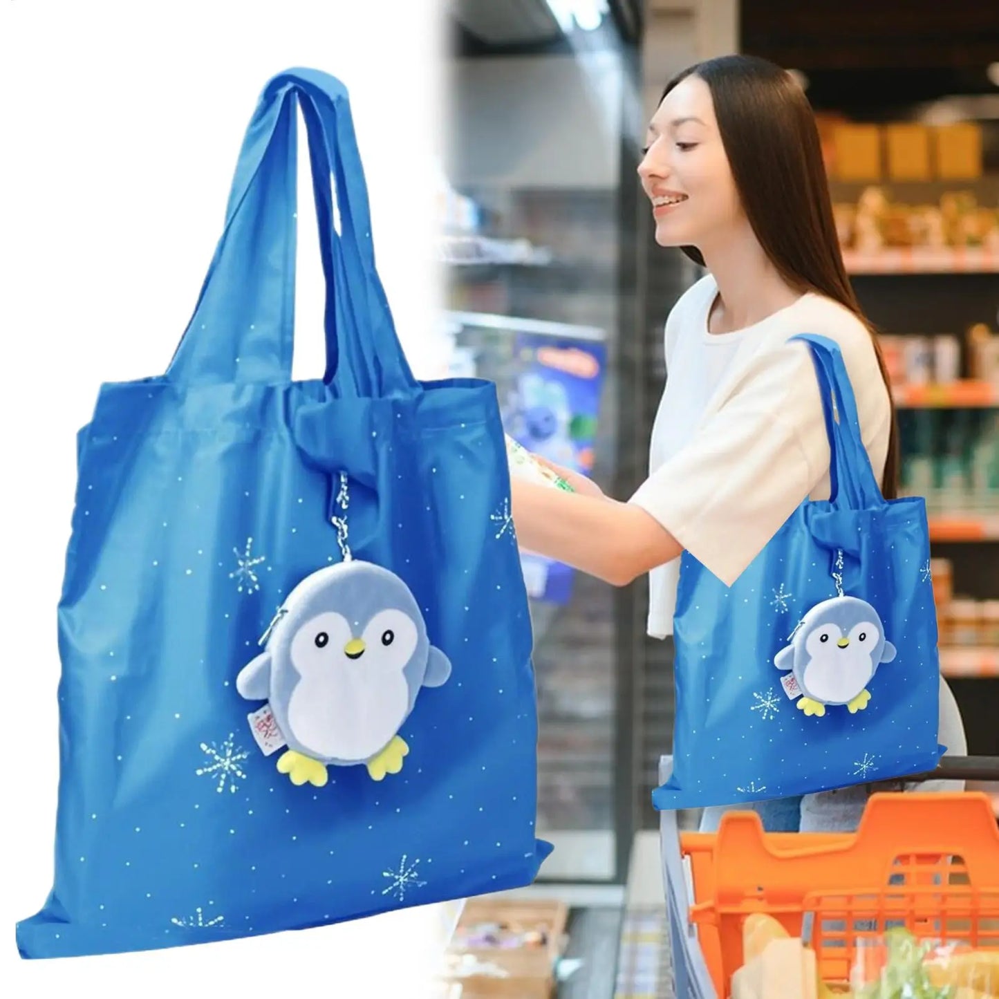 Grocery Shopping Bags Plush Animal Reusable Grocery Bags Foldable Handbag With Keychain Storage Organizer For Women Travel Peaceful Pleasures Health and Wellness