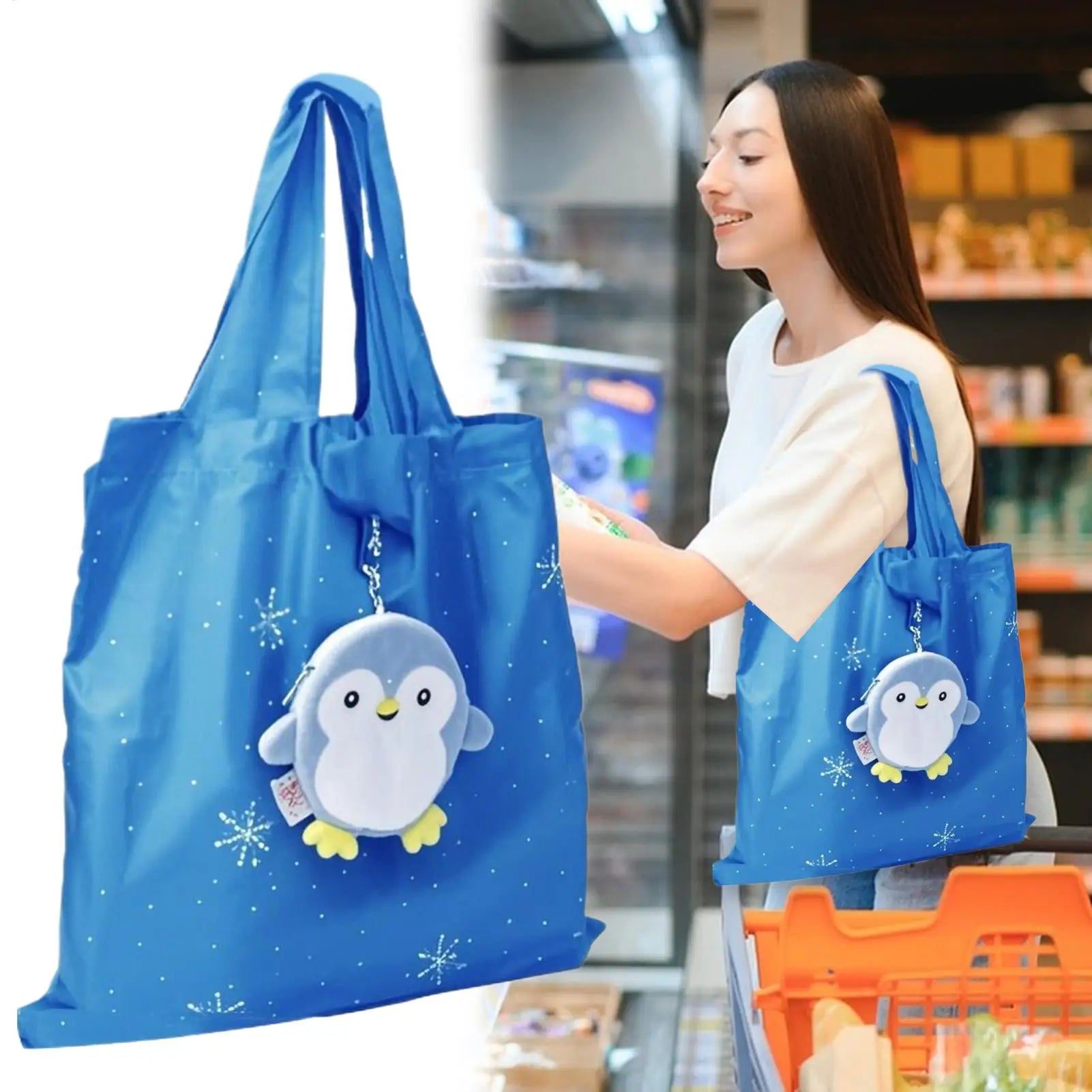 Grocery Shopping Bags Plush Animal Reusable Grocery Bags Foldable Handbag With Keychain Storage Organizer For Women Travel Peaceful Pleasures Health and Wellness