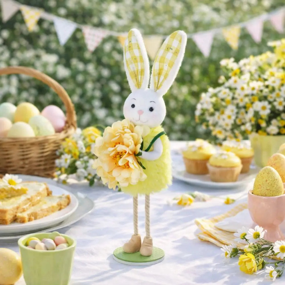 Easter Standing Bunny Figurine | Cartoon Flower Rabbit Ornament