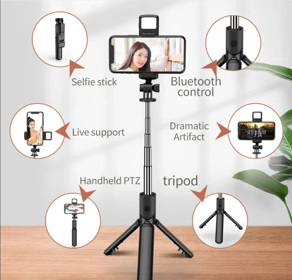 Portable Bluetooth Selfie Stick Tripod Holder with Remote Shutter Fill Light Extendable Wireless Remote Retractable Phone Stand Peaceful Pleasures Health and Wellness