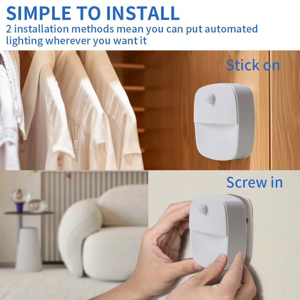 Motion Sensor LED Night Light Battery Operated Bedroom Stick on Warm Light for Bathroom Kitchen Cabinet Cupboard Hallway Stairs Peaceful Pleasures Health and Wellness