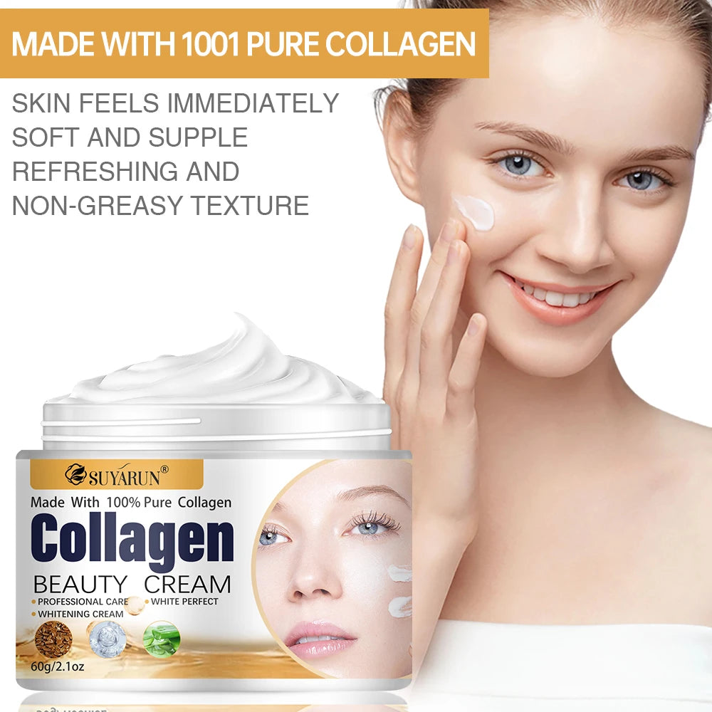 SUYARUN Collagen Face Cream Anti-Aging Firming And Moisturizing with Hyaluronic Acid for All Skin Types. Peaceful Pleasures Health and Wellness