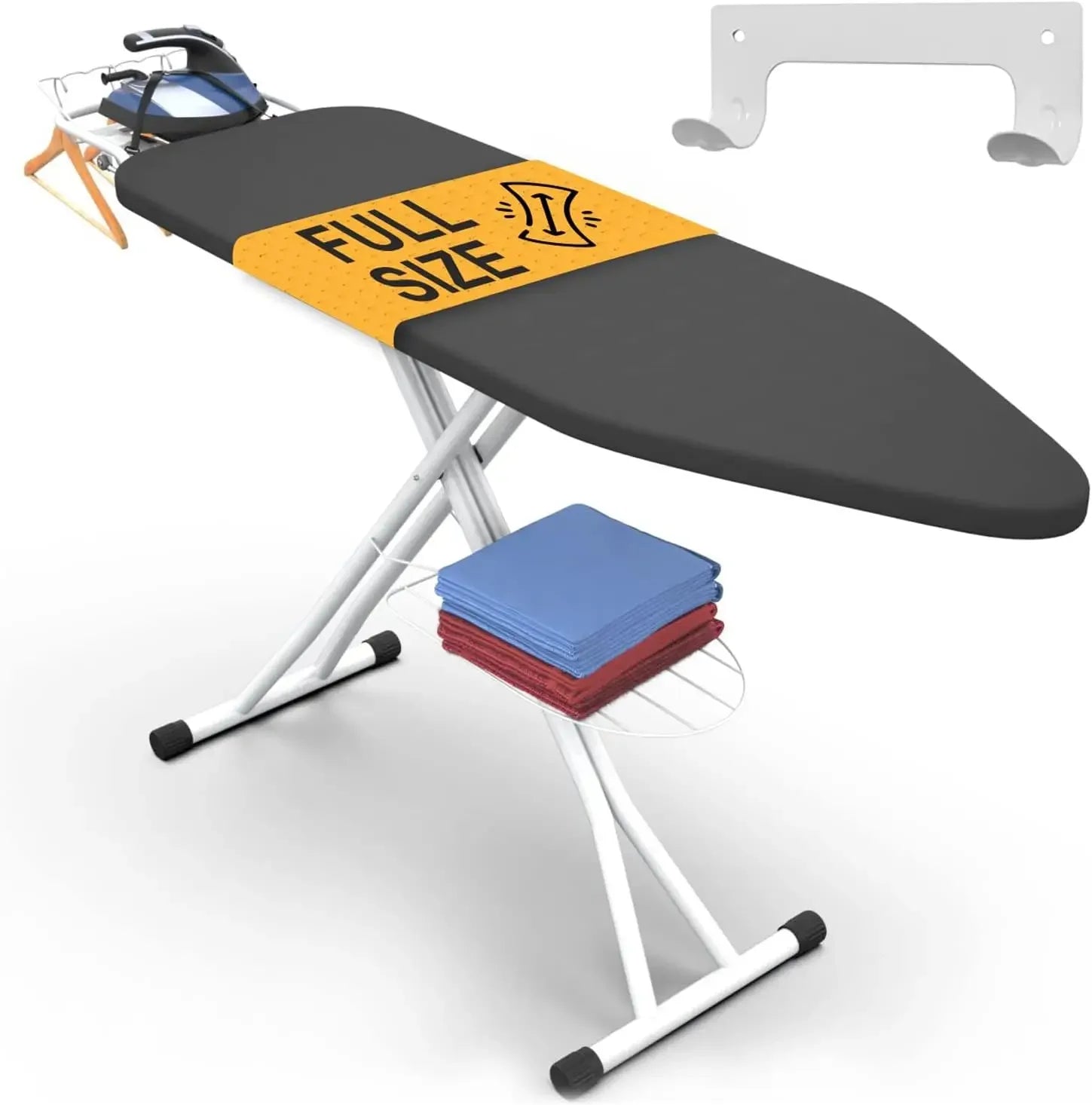 Full Size Ironing Board with Wall Mount, Heat Resistant Fabric, Cord Holder & Anti-Skid Feet for Home and Professional Use Peaceful Pleasures Health and Wellness United States