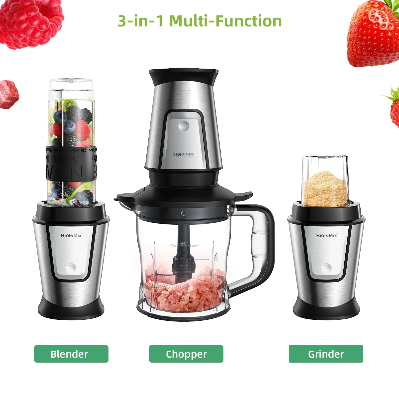 BioloMix 3-in-1 Food Processor – 700W Blender, Chopper & Grinder Food Processor BioloMix