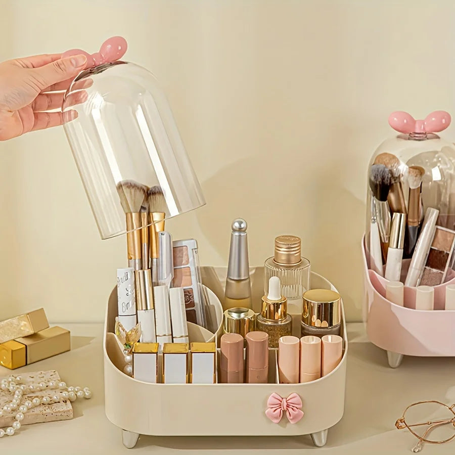 Large Capacity Makeup Organizer & Cosmetic Display Case with Brush Holder – Desktop Storage