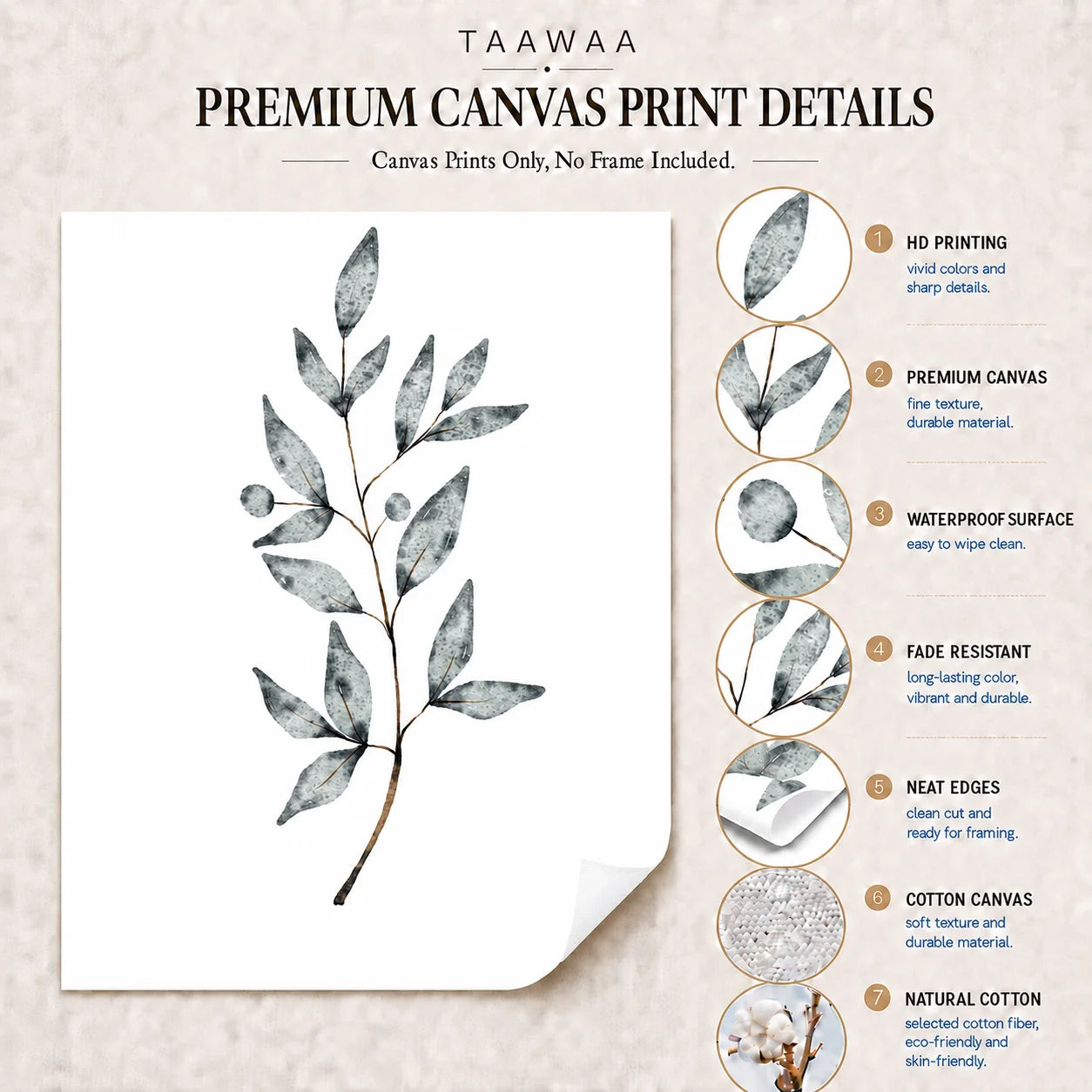 Nordic Botanical Canvas Wall Art – Plant Leaf Minimalist Poster Canvas Wall Art Peaceful Pleasures Health and Wellness