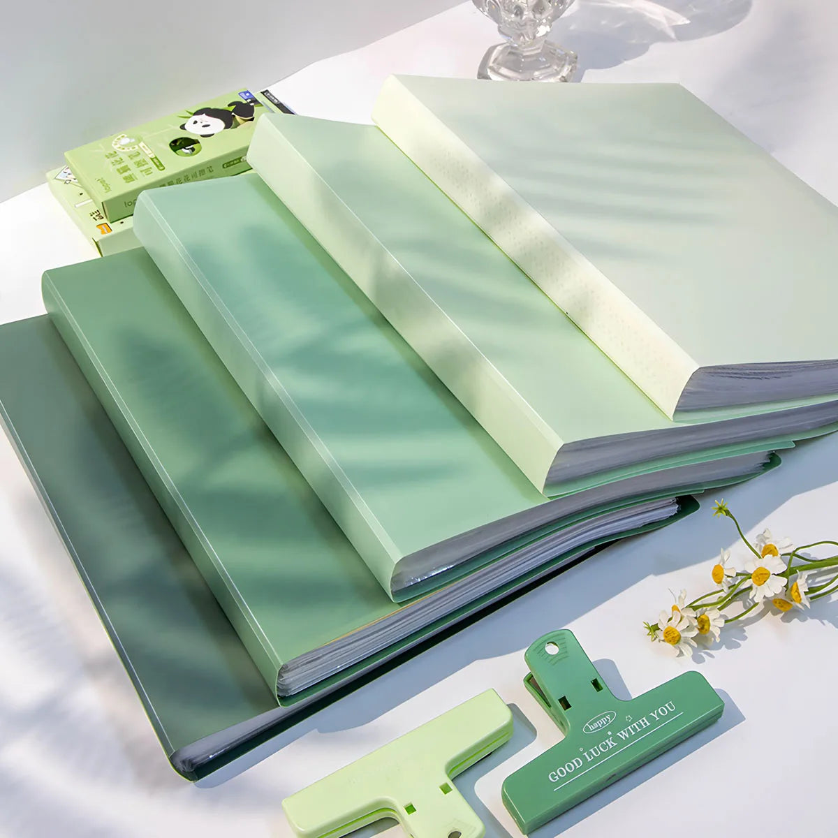 A4 Data Book Green Gradient Color Folder Student Exam Paper Storage Book Large Capacity 30 Pages Practical Office Supplies New Peaceful Pleasures Health and Wellness