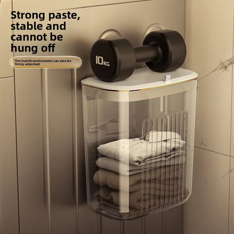Luxury Wall-Mounted Laundry Hamper No-Drill Hanging Dirty Clothes Basket with Lid for Bathroom/Bedroom, Transparent Storage Bin Peaceful Pleasures Health and Wellness