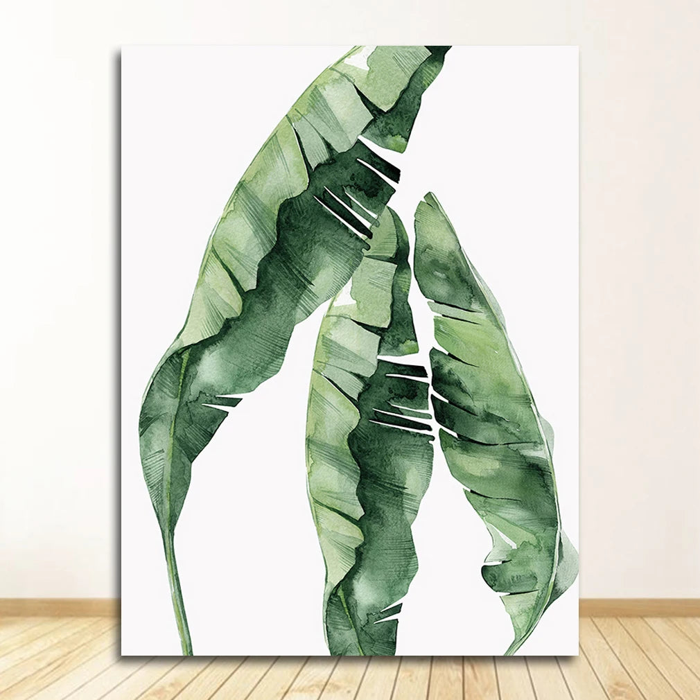 Wall Art Paintings for Living Room Home Decor Scandinavian Style Tropical Plants Poster Green Leaves Decorative Picture Modern Peaceful Pleasures Health and Wellness