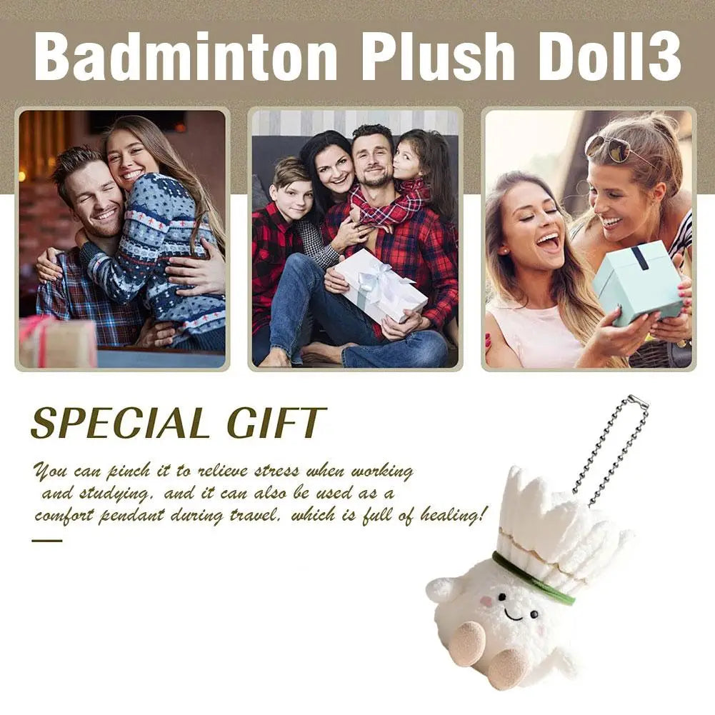 Kawaii Plush Badminton Keychain – Cute Fluffy Bag Charm Gift