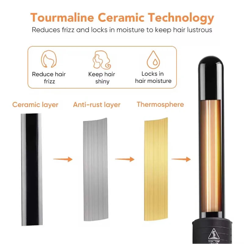 Professional Electric Ceramic 5 in 1 Curling Wand Set Interchangeable Styler Curling Iron with LED Temperature Display Peaceful Pleasures Health and Wellness