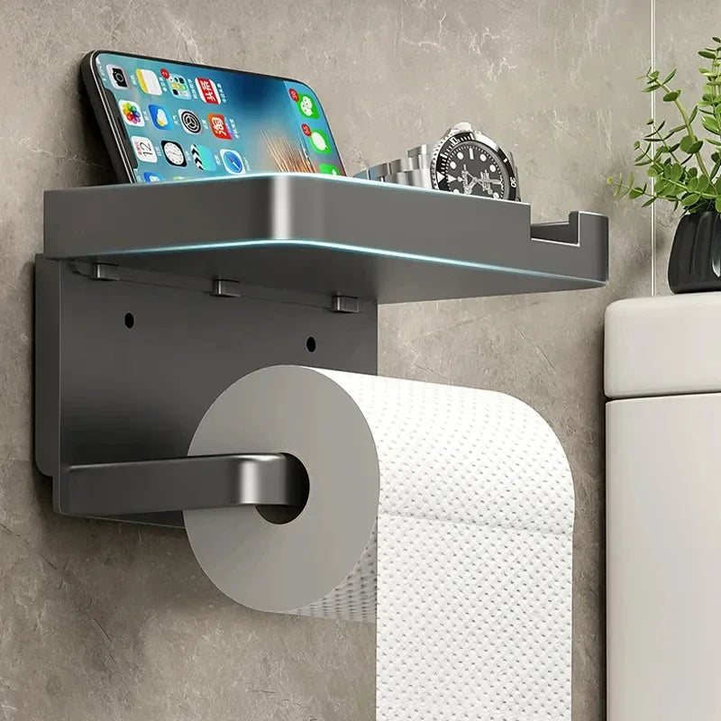 Wall-Mount Plastic Toilet Paper Holder & Storage Rack