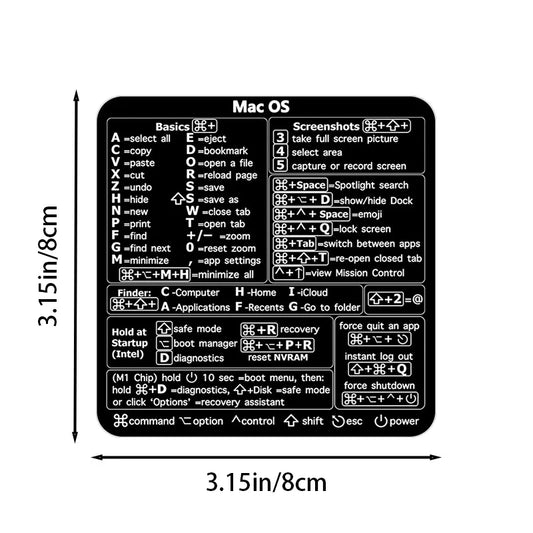 Windows Mac OS Shortcuts Laptop Office Software Waterproof Stickers Peaceful Pleasures Health and Wellness Mac OS black
