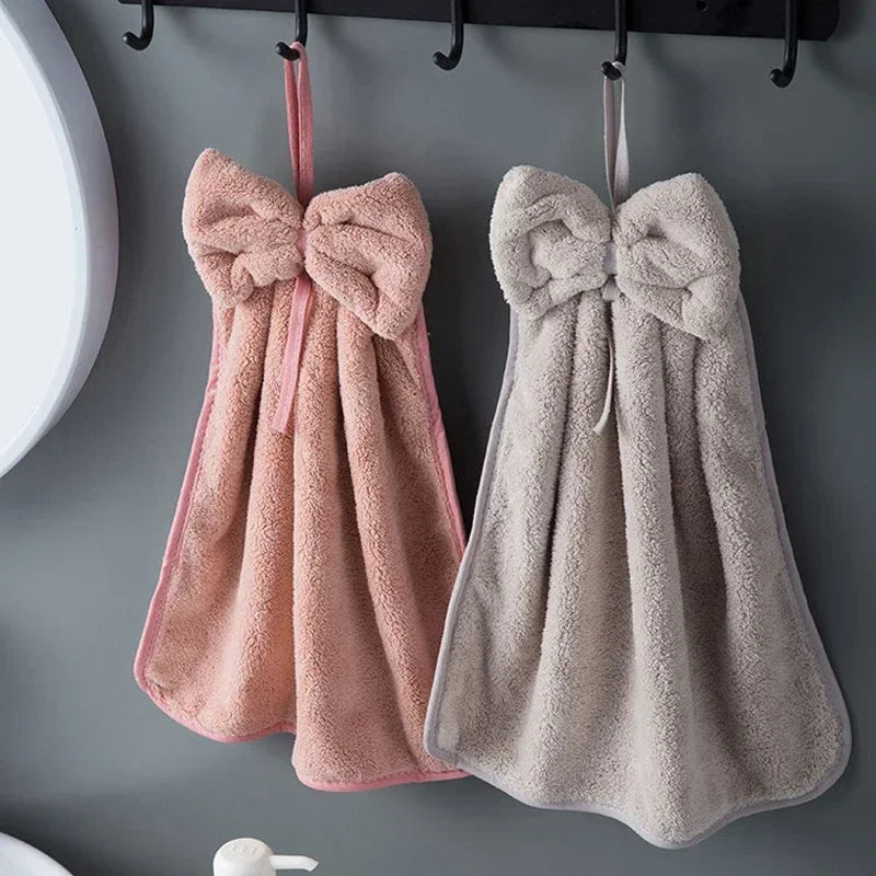 Bowknot Hand Towels – Soft Coral Fleece Quick-Dry Kitchen & Bath
