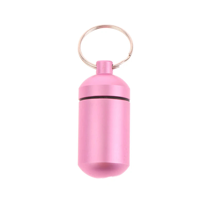 5 Colors Mini Aluminum Medicine Bottle Waterproof Outdoor Medicine Bottle With Keychain Storage First-Aid Medicine Bottle Sealed Peaceful Pleasures Health and Wellness pink