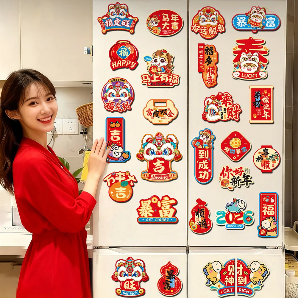 Chinese New Year Refrigerator Decoration Year Of Horse Chinese New Year Fridges Magnets Luck Festive Decoration For Home Kitchen Peaceful Pleasures Health and Wellness