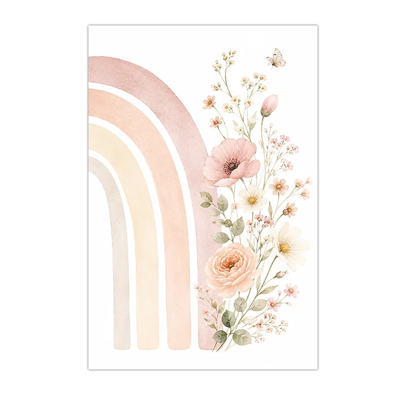Custom Alphabet Wall Art Floral Rainbow Letter Canvas Painting Pink Poster Print Kids Room Wall Decor Peaceful Pleasures Health and Wellness
