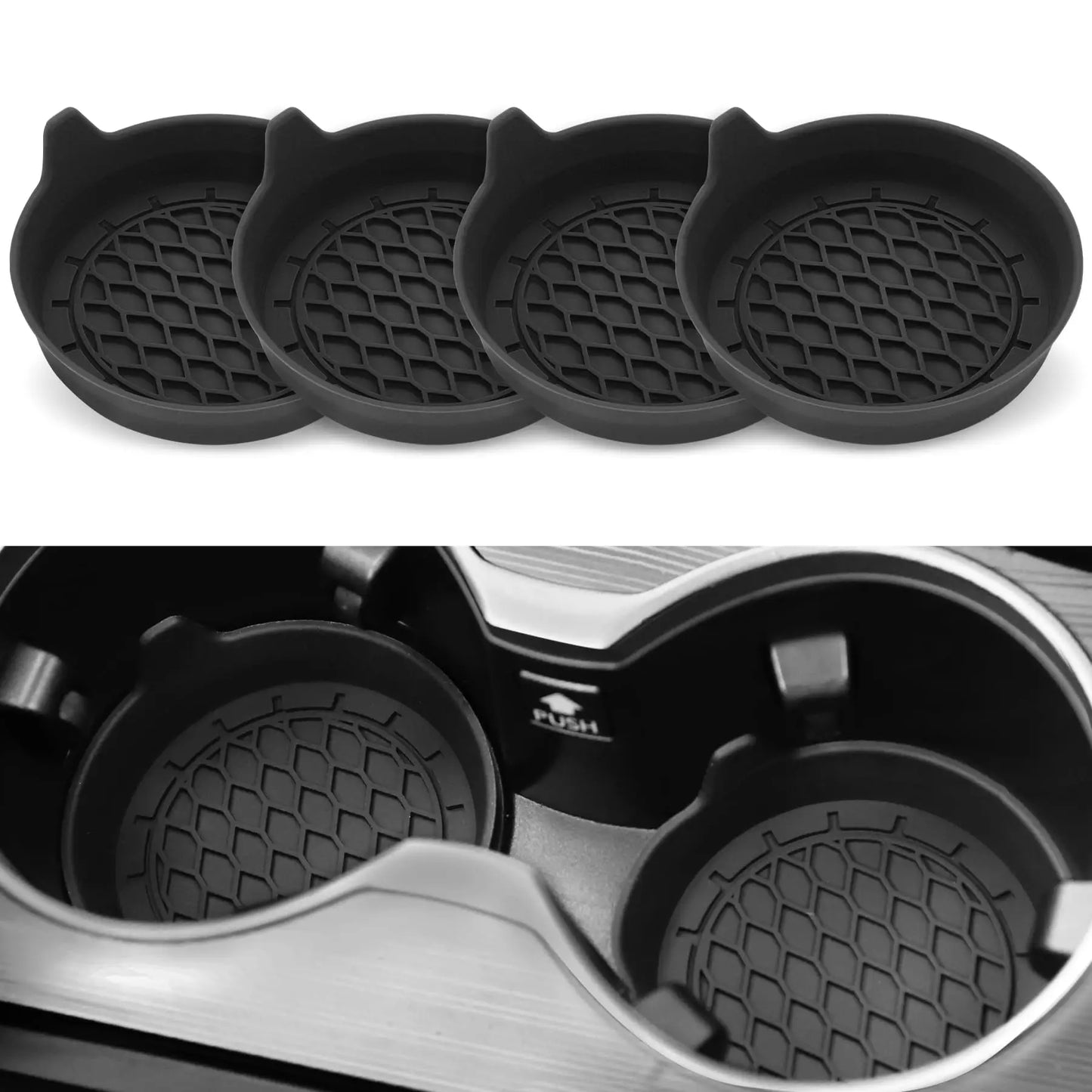 Silicone Car Cup Holder Insert Coasters – Non-Slip Set of 2/4