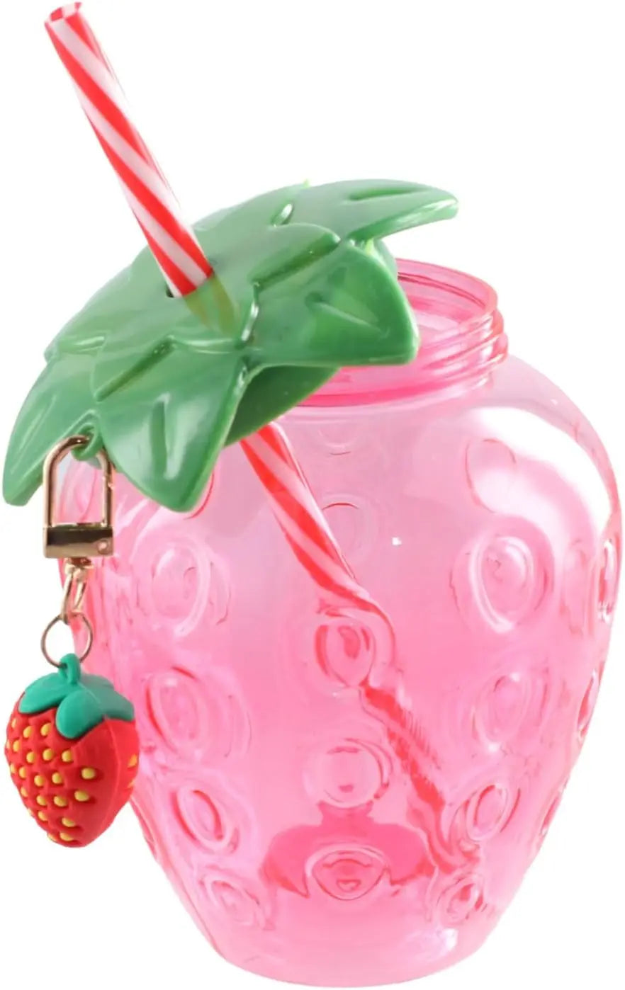 8PCS Strawberry Cups with Lids and Straws Reusable Cute Drinking Cups Strawberry Water Bottles for Hawaiian Summer Party Peaceful Pleasures Health and Wellness Cups with Chain 1 0.5L