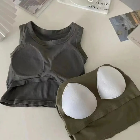 Women's Padded Crop Tank Top | U-Neck Bra Vest, Black & White Padded Crop Tank Top Oasis Select