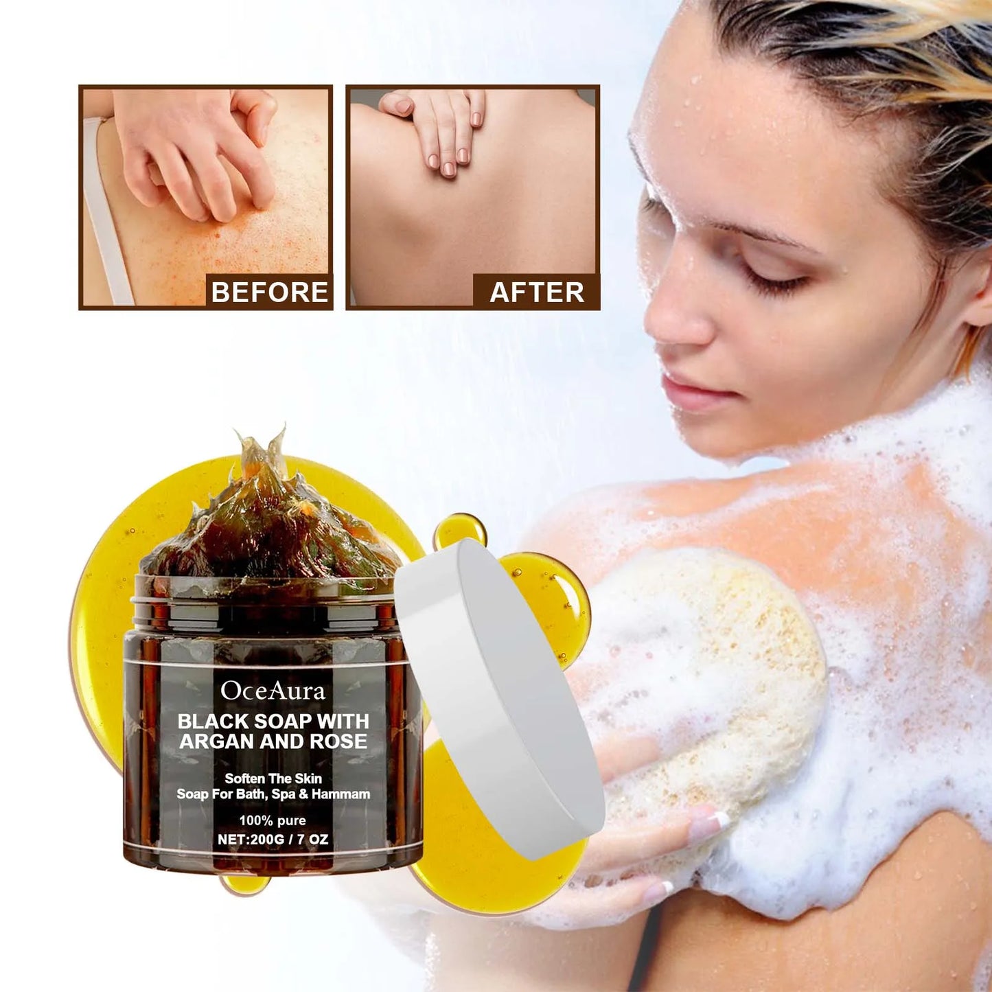 OceAura Black Beldi Soap Argan & Rose 200g – Body Scrub