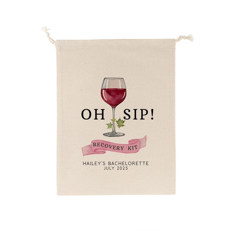5-Pack "Oh Sip" Recovery Kit Drawstring Bags | Bachelorette Party Party Favor Bags Peaceful Pleasures Health and Wellness